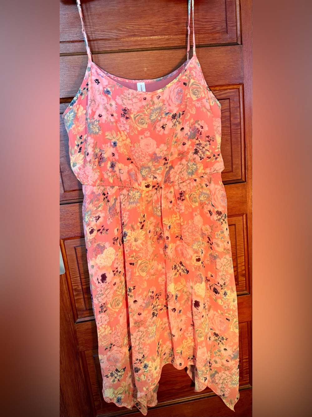 No Boundaries Coral Floral Lined Sun Dress Scarf Hem XL 15-17